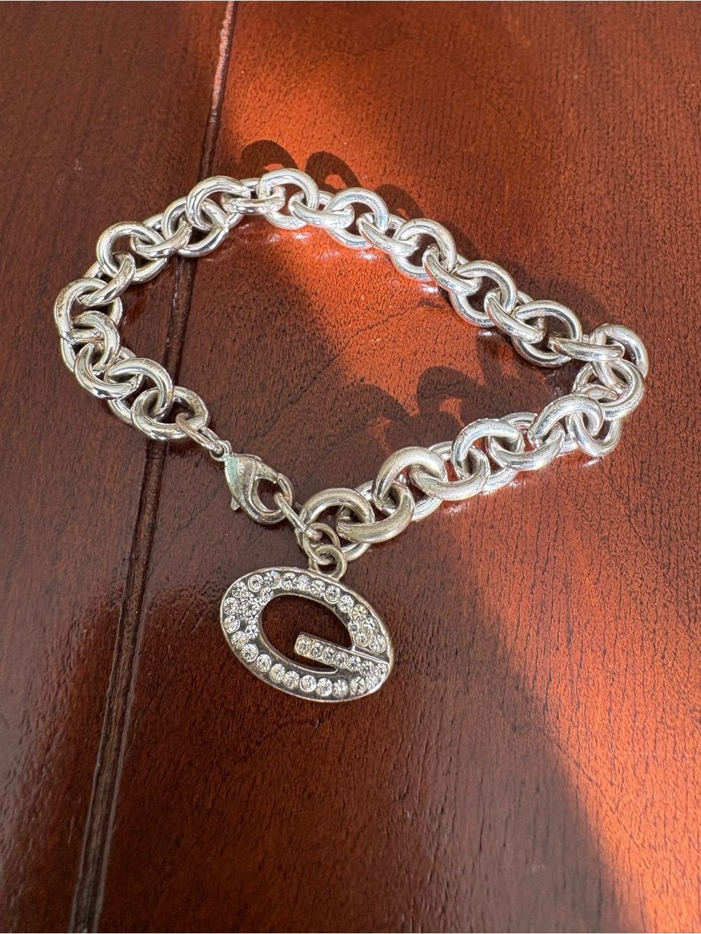 Guess Silver Crystal 'G' Charm Link Bracelet